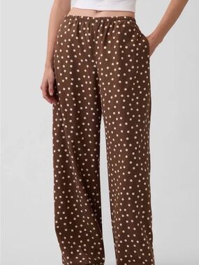 Brown Pant with White  Polka Dots Linen Beach Pants . Size M